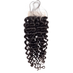 【12A】Deep Curl 4*4 Lace Closure Middle/Free/Three Part Natural Color Curly Human Hair