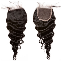 【12A】 Loose Wave Human Hair 4*4 Lace Closure Middle/Free/Three Part Natural Color Unprocessed Hair