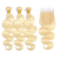 【12A 3PCS+Closure】613 Brazilian Body Wave Virgin Hair 3pcs with Lace Closure Body Wave Bundles Free Shipping
