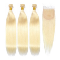 【12A 3PCS+Closure】613 Brazilian Straight Virgin Hair 3pcs with Lace Closure Virgin Hair Bundles Free Shipping