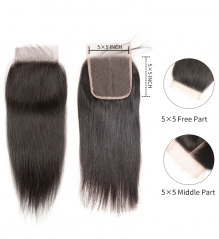 【12A】 5*5 Straight HD Undetectable Transparent Lace Closure Hair Lace Closure Middle/Free/Three Part Natural Color Human Unprocessed Hair