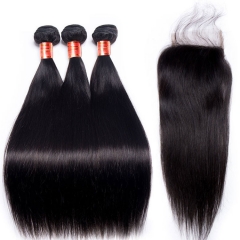 【12A 3PCS+ 4*4 HD Lace】Malaysian Hair Weave 3pcs With 4*4 HD Lace Closure Straight Hair Bundles With Closure Free And Fast Shipping
