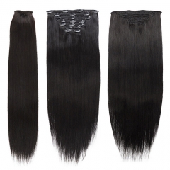 【 Clip In 】120g 8 sets Clip In Human Hair Extensions Natural Color Full Head High Quality Hair Bundles Free Shipping ULCN01