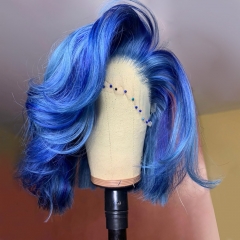 【New In】13A Blue Color 180% Density 13x4 Straight Lace Front BOB Wig Short BOB Virgin Human Hair 13x4 frontal Lace Wigs