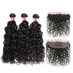 【12A 3PCS+ 13*4 Frontal】 Brazilian Human Hair Water Wave Curly 3 bundles hair weave and 1pc 13*4 Lace Frontal Closure Free Shipping