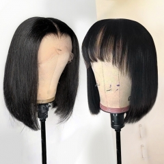 【Two Wigs Wholesale】13A 13*4 Transparent Lace Frontal Wig Straight And 10inch Bangs Wig 180% Density Short BOB Wig ULWF01